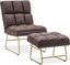 Elegant Brown Accent Chair with Golden Metal Legs and Ottoman