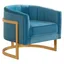 Aqua Velvet Barrel Accent Chair with Gold Stainless Steel Base