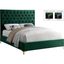 Luxurious Green Velvet King Bed with Tufted Upholstered Headboard