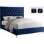 Contemporary Navy Velvet Tufted Queen Bed with Gold & Chrome Legs