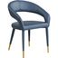 Elegant Navy Faux Leather Upholstered Arm Chair with Gold-Tipped Legs