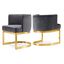 Luxe Gray Velvet Upholstered Barrel Arm Chair with Gold Stainless Steel Base