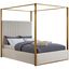 Regal Cream Velvet Queen Canopy Bed with Brushed Brass Frame