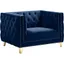 Michelle Navy Velvet 34" Glamorous Armchair with Gold Iron Legs