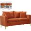 Naomi Cognac Velvet Loveseat with Gold and Chrome Legs