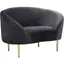 Elegant Grey Velvet Curved Accent Chair with Gold Metal Legs