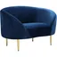 Elegant Curved Navy Velvet Accent Chair with Gold Metal Legs