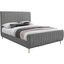 Gray Velvet King Bed with Tufted Upholstered Headboard