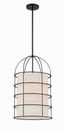 Coal Aluminum Drum Pendant Light with Oatmeal Linen Shade