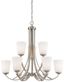 Brushed Nickel 9-Light Chandelier with Etched White Glass Shades