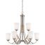 Brushed Nickel 9-Light Chandelier with Etched White Glass Shades