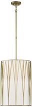 Soft Brass LED Drum Pendant with White Fabric Shade