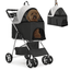 Black Foldable Steel Frame Dog Stroller with Storage