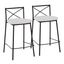 Charlotte 25" Black Metal and White Faux Leather Counter Stool Set