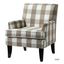 Plaid Beige Upholstered Accent Chair with Nailhead Trim