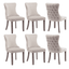 Beige Velvet Tufted Upholstered Side Chairs with Nailhead Trim, Set of 6