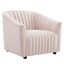 Mid-Century Modern Pink Velvet Channel-Tufted Armchair
