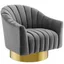 Graceful Gray Velvet Swivel Accent Chair with Gold Stainless Steel Base