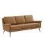 Tan Faux Leather Sofa with Removable Cushions and Wood Frame