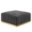 Gray and Gold Velvet Tufted Ottoman with Stainless Steel Base