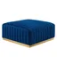 Elegant Gold Navy Velvet Tufted Ottoman with Brushed Gold Base