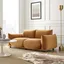 Cognac Velvet Overstuffed Loveseat with Rubberwood Legs