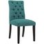 Elegant Teal Leather & Wood Parsons Side Chair with Tufted Back