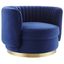 Gold Navy Velvet Swivel Accent Chair with Wood Base