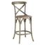 Farmhouse Charm Gray Elm Wood Counter Stool with Woven Rattan Seat