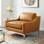 Tan Leather and Stainless Steel Modern Armchair