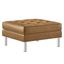 Loft Tufted Tan Faux Leather Ottoman with Silver Legs