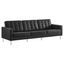 Silver Black Tufted Faux Leather Reception Sofa with Metal Legs