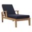 Natural Teak and Navy Outdoor Chaise Lounger with Arms