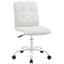 White Faux Leather Armless Swivel Office Chair with Chrome Base