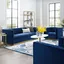 Navy Blue Velvet Tufted Sofa and Armchair Set with Gold Stainless Steel Base