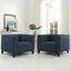 Azure Tufted Upholstered Armchairs with Walnut Legs, Set of 2