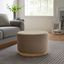 Taupe Round Velvet Upholstered Ottoman with Rubberwood Base