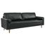 Luxurious 88" Black Leather Tufted Sofa with Walnut Wood Legs and Ottoman