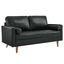 Mid-Century Modern Black Faux Leather Tufted Loveseat with Wood Legs
