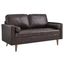 Valour Biscuit-Tufted Brown Faux Leather Loveseat with Walnut Wood Legs