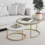 Modern Luxe Round Nesting Coffee Table Set, Glass & Marble on Gold Frame