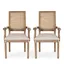 Beige Upholstered Wood and Cane Arm Chair Set