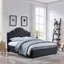 Black Queen Upholstered Bed Frame with Tufted Headboard and Nailhead Trim