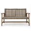 Natural Stained Wood and Wicker Outdoor Loveseat with Arms