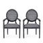 Elegant Gray Upholstered Cane Wood High-Back Arm Chair, Set of 2