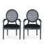 Elegant French Country High-Back Cane Armchair, Black Wood Frame, Set of 2