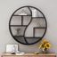 Circular Industrial Gray Firwood and Iron Floating Wall Shelf