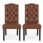 Set of 2 Cognac Brown Faux Leather High-Back Wood Dining Chairs