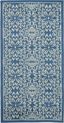 Ivory & Blue Floral Hand-Knotted Viscose Area Rug, 2' x 4'