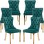 Green Velvet Tufted Dining Chairs with Gold Legs, Set of 6